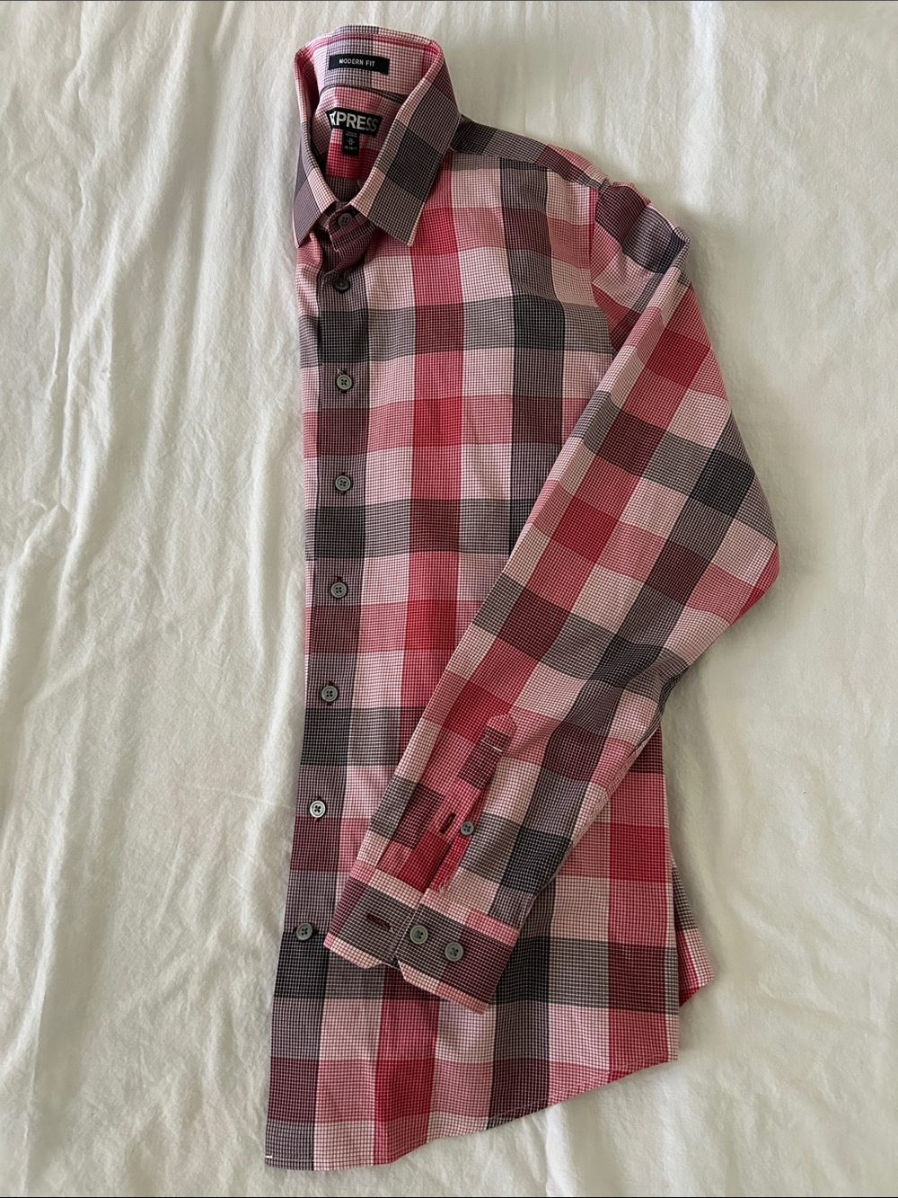 Express Men’s Pink & Red Plaid Dress Shirt
